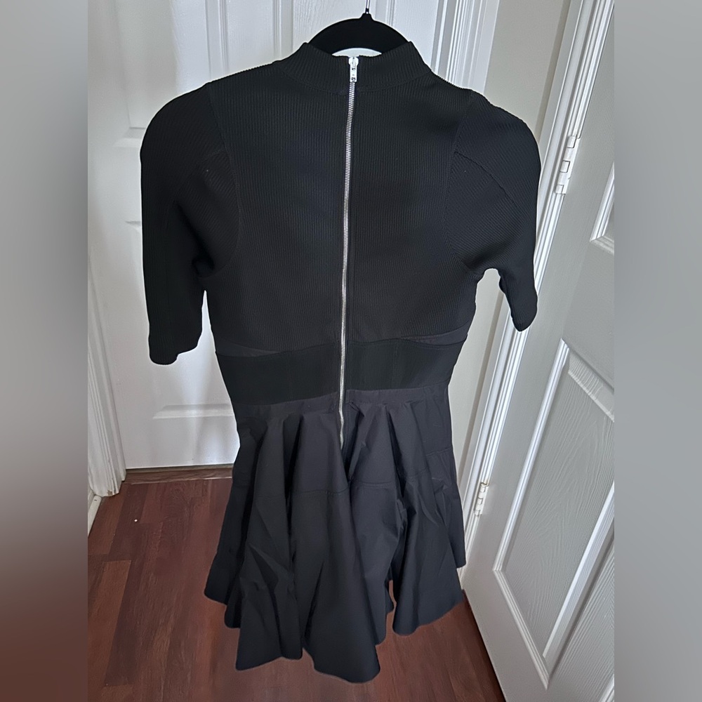 Alexander Wang Fit and Flare Ribbed Poplin Mock-neck Corset Dress 2 in Black - Picture 6 of 11